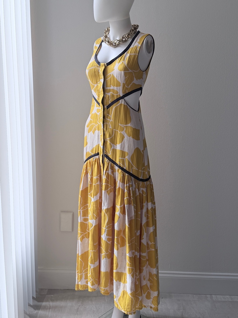 Alexis Yellow and White Floral Maxi Dress with Black Trim